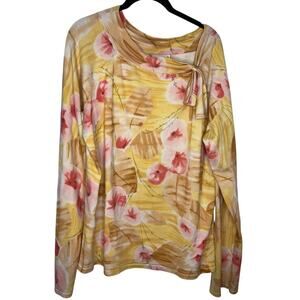 Pendleton Floral Blouse Sweater Size XL Silk Nylon Yellow Pink Tie Feminine Top